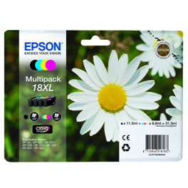 Pack de 4 cartouches d'encre originales - EPSON 18XL - 1 noir + 1 cyan + 1 magenta + 1 jaune - (C13T18164012) - grande capacité