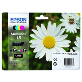 Pack de 4 cartouches d'encre originales - EPSON 18 - 1 noir + 1 cyan + 1 magenta + 1 jaune - (C13T18064012)