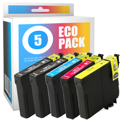 Pack de 5 cartouches d'encre compatibles - EPSON 18XL - 2 noir + 1 cyan + 1 magenta + 1 jaune - (C13T18164010) - grande capacité Pack de 5 cartouches d'encre compatibles - EPSON 18XL - 2 noir + 1 cyan + 1 magenta + 1 jaune - (C13T18164010) - grande capacité