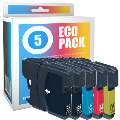 Pack de 5 cartouches d'encre compatibles - BROTHER LC980 - 2 noir + 1 cyan + 1 magenta + 1 jaune - (LC980VALBP)