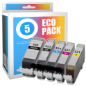 Pack de 5 cartouches d'encre compatibles - CANON PGI520BK + CLI521BK + CLI521C + CLI521M + CLI521Y - 2 noir + 1 cyan + 1 magenta + 1 jaune