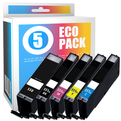 Pack de 5 cartouches d'encre compatibles - CANON 550PGBKXL + 551BKXL + 551CXL + 551MXL + 551YXL - 2 noir + 1 cyan + 1 magenta + 1 jaune - grande capacité