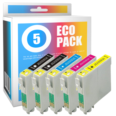 Pack de 5 cartouches d'encre compatibles - EPSON T0715/T0895 - 2 noir + 1 cyan + 1 magenta + 1 jaune - (C13T07154010)