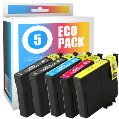 Pack de 5 cartouches d'encre compatibles - EPSON 18XL - 2 noir + 1 cyan + 1 magenta + 1 jaune - (C13T18164010) - grande capacité