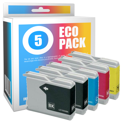 Pack de 5 cartouches d'encre compatibles - BROTHER LC1000 - 2 noir + 1 cyan + 1 magenta + 1 jaune - (LC1000VAL)
