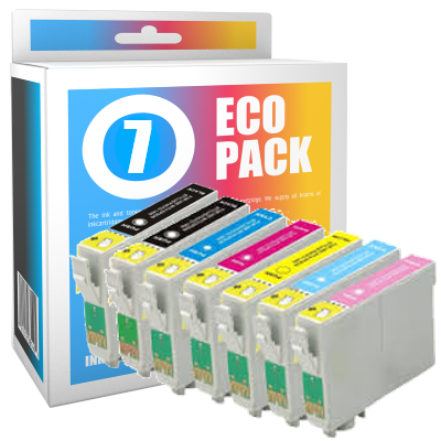 Pack 7 cartouches d'encre compatibles - EPSON T0807 - 2 noir + 1 cyan + 1 magenta + 1 jaune + 1 cyan clair + 1 magenta clair - (C13T08074011)