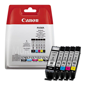 Pack de 5 cartouches d'encre originales - CANON PGI570BK + CLI571BK + CLI 571C + CLI571M + CLI571Y - 2 noir + 1 cyan + 1 magenta + 1 jaune - (0372C004)