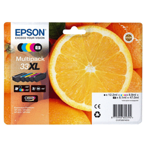 Pack de 5 cartouches d'encre originales - EPSON 33XL - 1 noir + 1 noir photo + 1 cyan + 1 magenta + 1 jaune - (C13T33574010) - grande capacité