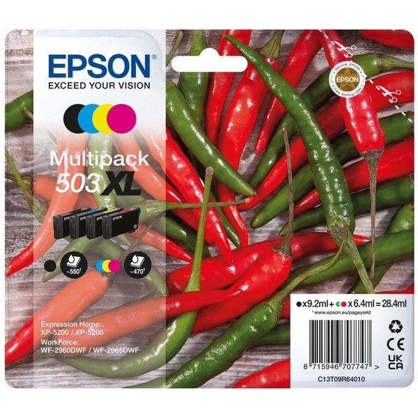 Pack 4 cartouches d'encre originales - EPSON 503XL - 1 noir + 1 cyan + 1 magenta + 1 jaune - (C13T09R64010) - grande capacité