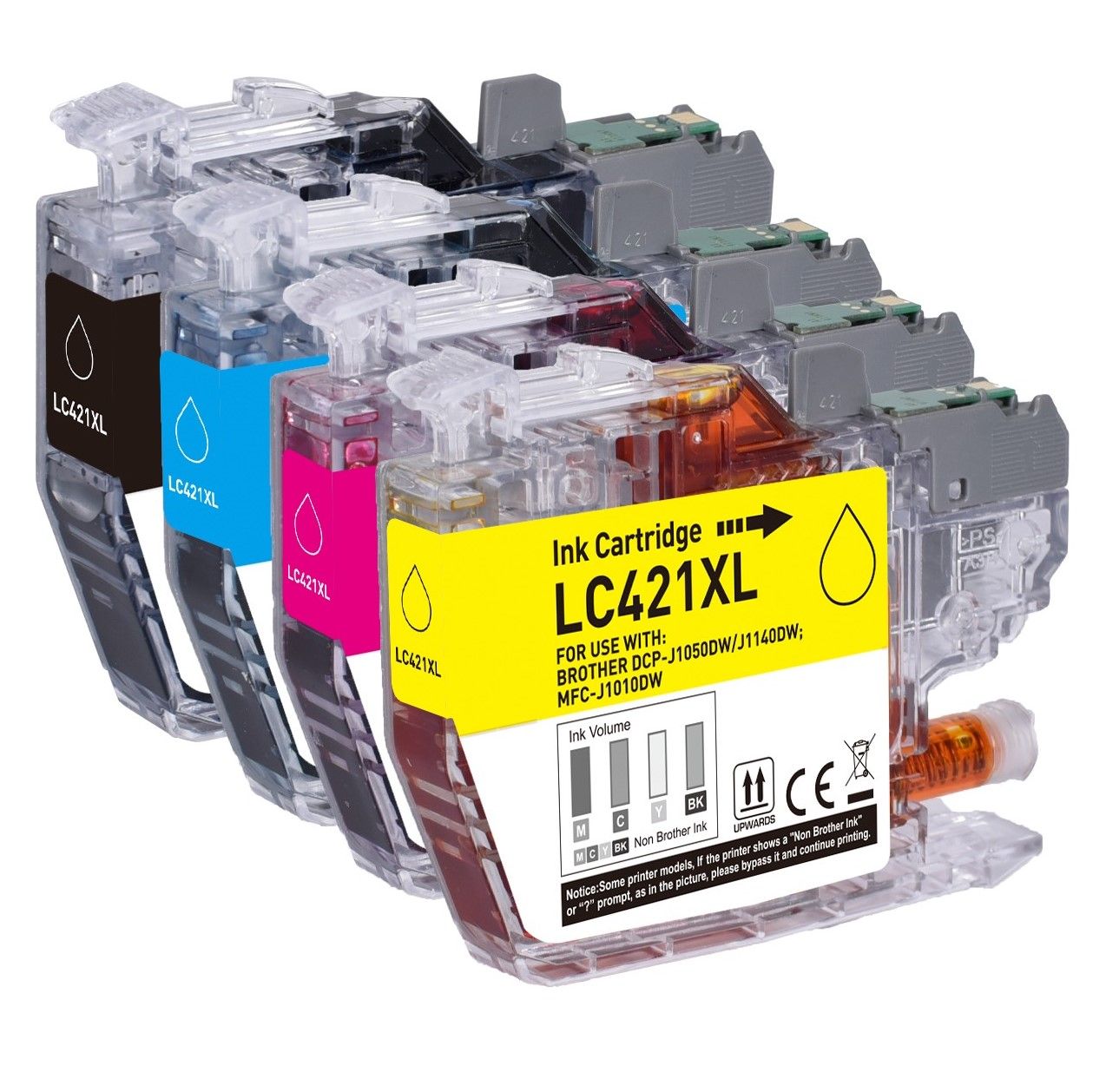 Pack de 4 cartouches d'encre compatibles - BROTHER LC421XL - 1 noir + 1 cyan + 1 magenta + 1 jaune - (LC-421XL-VAL) - grande capacité