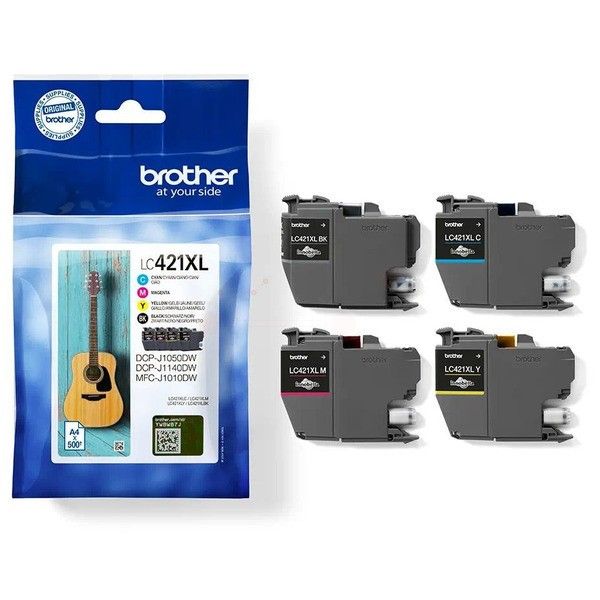 Pack de 4 cartouches d'encre originales - BROTHER LC421XLVAL - 1 noir + 1 cyan + 1 magenta + 1 jaune - (LC-421XL-VAL) - grande capacité