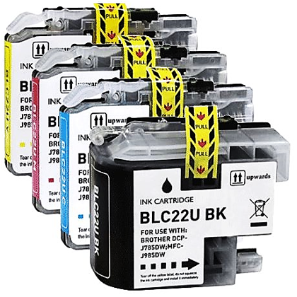 Pack de 4 cartouches d'encre compatibles - BROTHER LC22U - 1 noir + 1 cyan + 1 magenta + 1 jaune - (LC22U)
